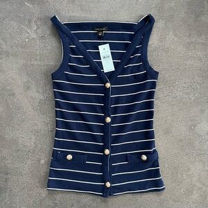 Ann Taylor Navy & White Striped Sleeveless Button Tank